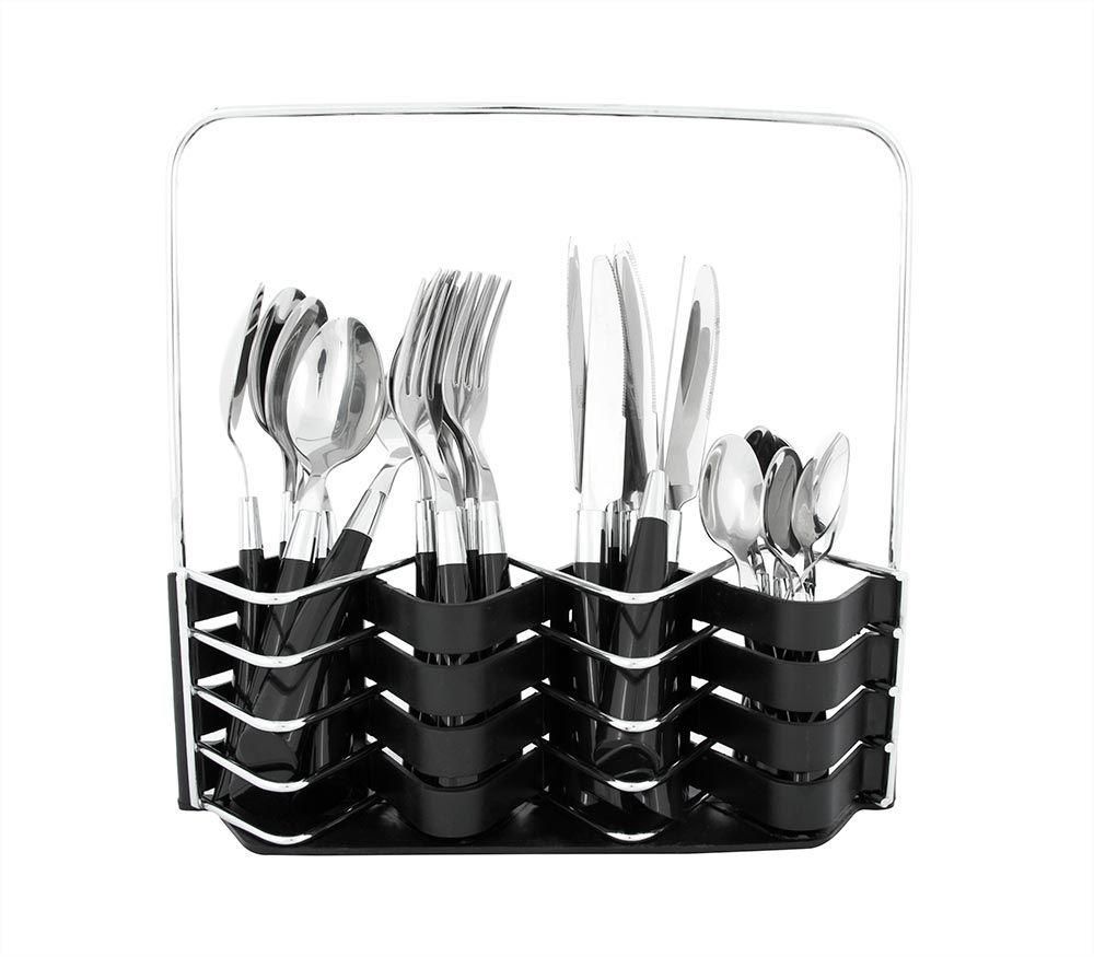 Tableware Set with Stand - 24 Pieces, Black