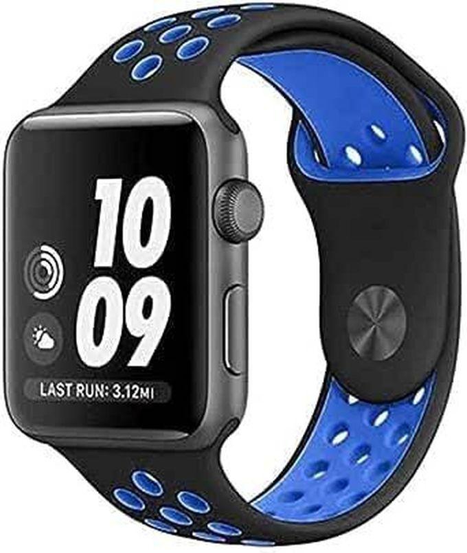 Sport Band Compatible With Apple Watch Band 42mm 44mm 45mm 49mm, Breathable Soft Silicone Replacement Strap Compatible With IWatch SE Series 8 7 6 5 4 3 2 1 (Black & Blue)