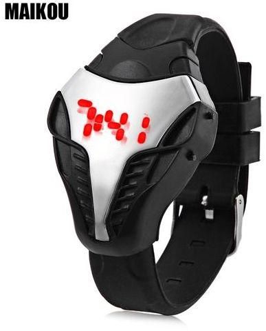 Generic MAIKOU M005 Men LED Digital Sports Watch Date Display Elapid Shape Dial Wristwatch (Red)