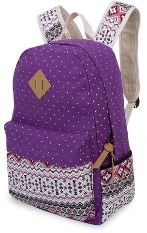 FSGS Purple Polka Dot Printed Leisure Travel Backpack Schoolbag For Outdoor 30354