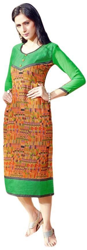 Parker Kurti For Women, XL, Green and Orange, FMS1050