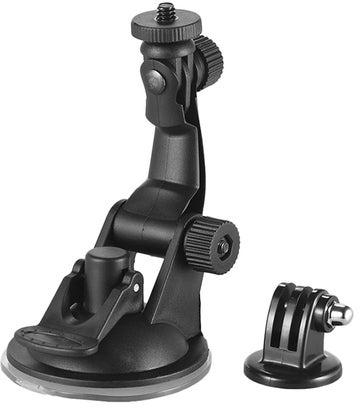Car Suction Cup Mount With Tripod Adapter For Action Camera Black