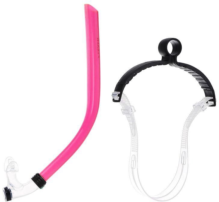 Track Front Swimming Snorkel Breathing Tube Silicone Mouth Piece, Black/Pink
