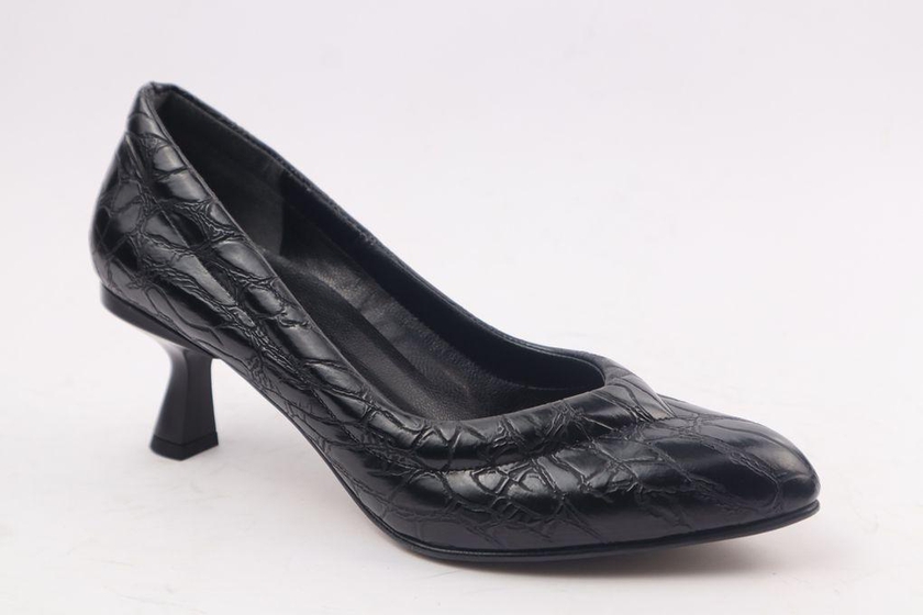 Paylan Printed Formal Leather Shoes For Women - Black