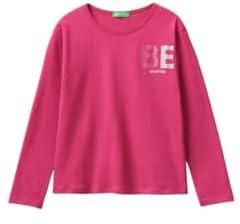 Benetton Girls T-Shirt In Warm Organic Cotton With Glitter M Fushia
