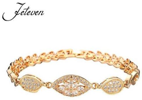 Fashion Luxury 18K Gold Plated Chain Link Bracelet For Women Ladies Shining AAA Cubic Zircon Crystal Birthday Jewelry Gift KS484