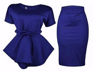 Venturanna Ladies Peplum Top And Pencil Skirt - Blue