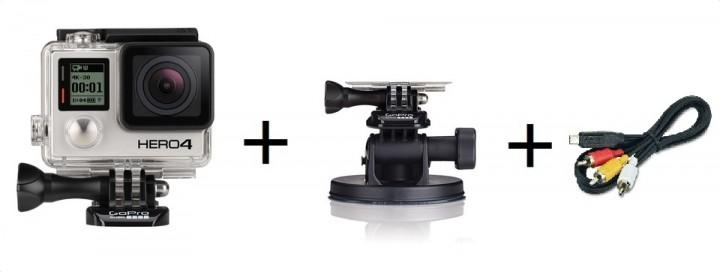 Go Pro HERO4 Black Edition Action Camera + Suction Mount + Cable