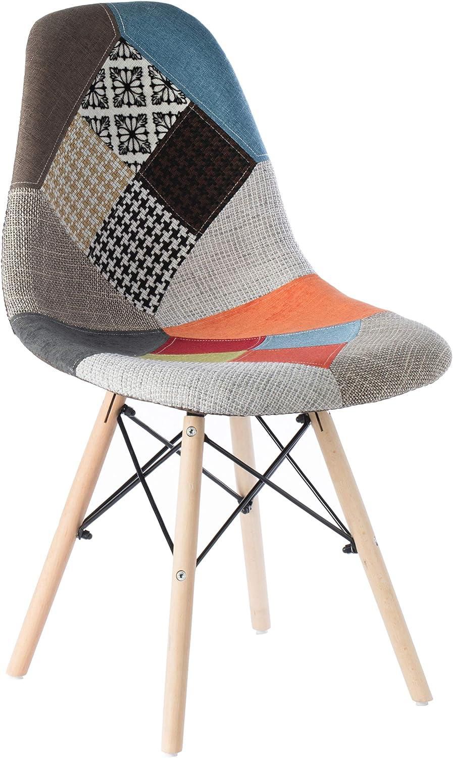 كرسي سهل التجميع مبطن مع ارجل خشبيه  وقماش متعدد الألوان 