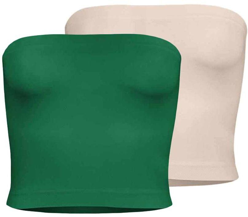 Silvy Set Of 2 Tube Tops For Women - Green / Beige, X-Large