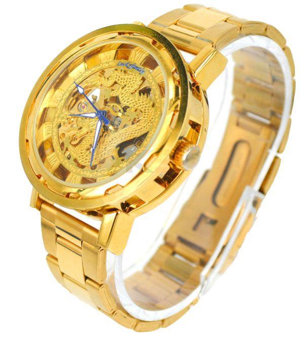 Luckyfamily G8118-05  Men's Auspicious Dragon Automatic Mechanical Skeleton Hollow Watch with Stainless Steel Band