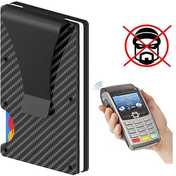 WECHO Carbon Fiber Slim Wallet Money Clip RFID Anti Theft Brush Credit Blocking Card Pocket