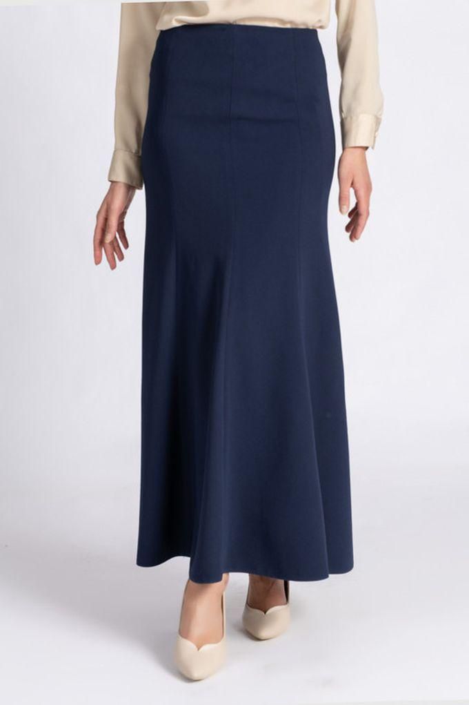 Esla Back Zipper Plain Skirt - Navy Blue