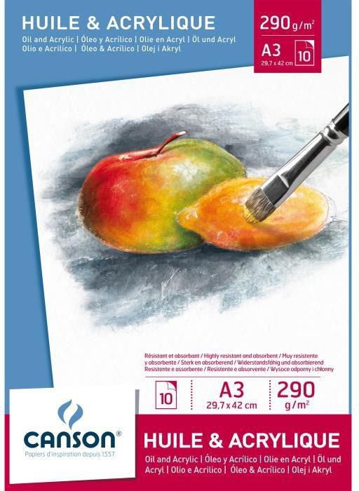 Canson Oil & Acrylic Paper Pads, A3, 290 Gsm, 10 Sheets / Pack