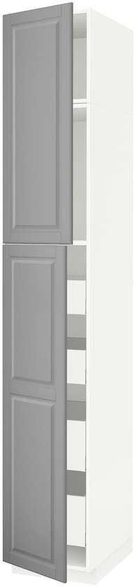 METOD / MAXIMERA خزانة عالية مع بابين/4 أدراج - أبيض/Bodbyn رمادي ‎40x60x240 سم‏