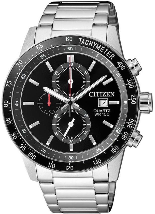 Citizen AN3600-59E Men’s Chronograph Black Dial Silver Bracelet Watch