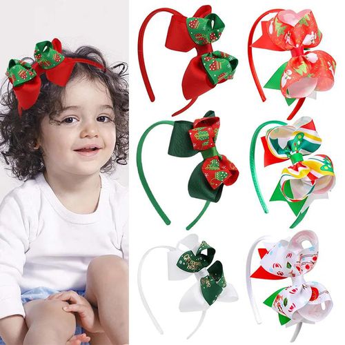 Xugar Christmas Headband Bows For Baby Girls Solid Color Kids Headwaer Christmas Party Cosplay Hair Accessories Ornament Gifts