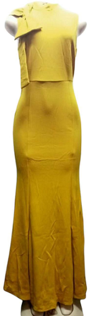 Fashion Women's Yellow Pure Cotton Zip Back Long Dress