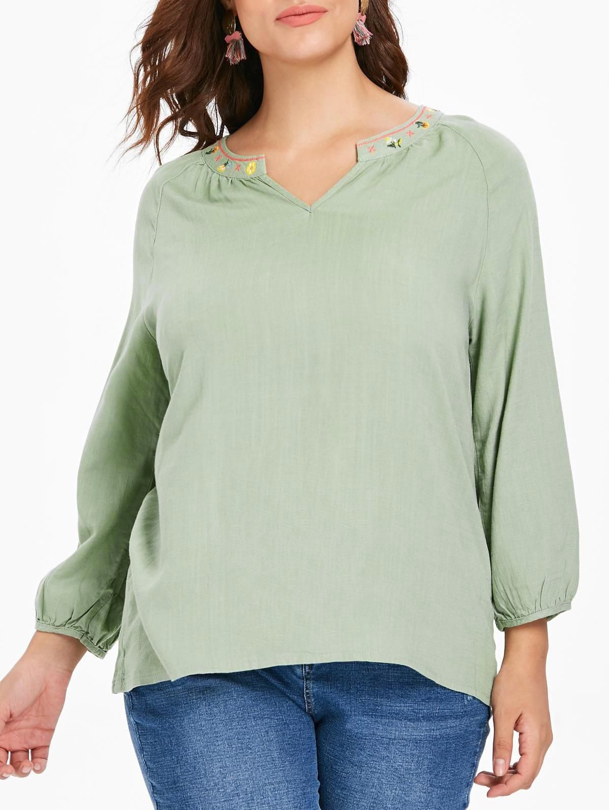 Plus Size Embroidered High Low Blouse - 1x
