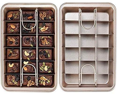 ShowTop Non Stick Brownie Pan,With Partition,Chunked Brownie Pan,Slicing Solution Baking Pan,Pan With Built-In Slicer Dividers 18 Pre-cut Brownies All at Once