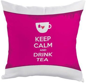 Keep Calm And Drink Tea Printed Cushion Cover Pink/White 40 x 40centimeter