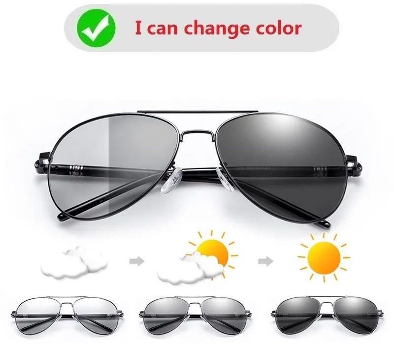 Fashion Photochromic Sunglasses Men Women Chameleon Polarized Pilot Sun Glasses Anti-glare Driving Eyeglasses UV400