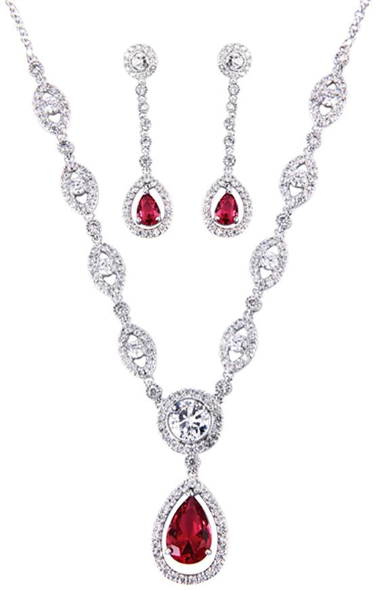 Fine Jewelry Drop Shaped Necklace Set (Ruby Red)