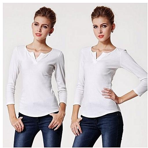 Sunweb V-neck Bottoming Shirt Pure Color Tops Blouse ( Rose Red )