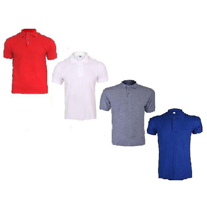 Men's Plain Polo T-Shirts (4Pcs) - White, Red, Grey And Royal Blue