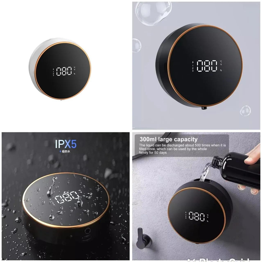 300ml automatic soap dispenser with temperature display