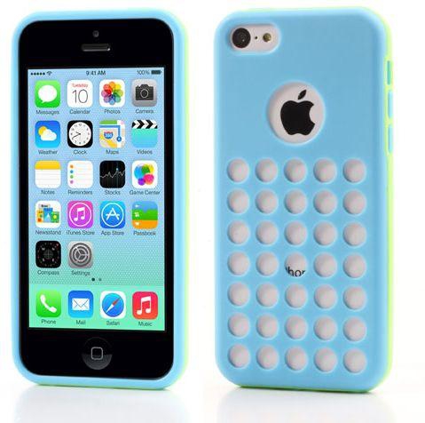 Hollow Dots for iPhone 5c PC Frame   TPU Back Gel Case - Green / Blue