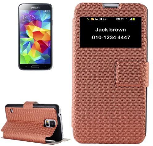 Weave Texture Leather Case with Call Display ID & Holder for Samsung Galaxy S5 / G900