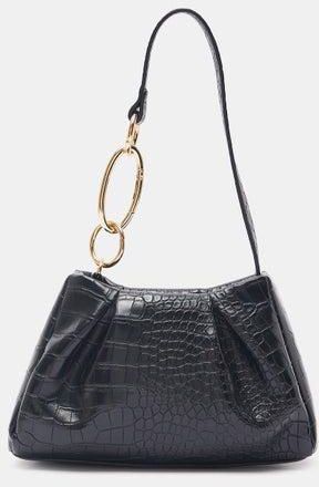 Textured Shoulder Bag with Chain Accent and Button Closure