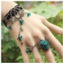 Sanwood Retro Gothic Women Lace Flower Hand Slave Harness Bracelet Chain Ring Jewelry-Black