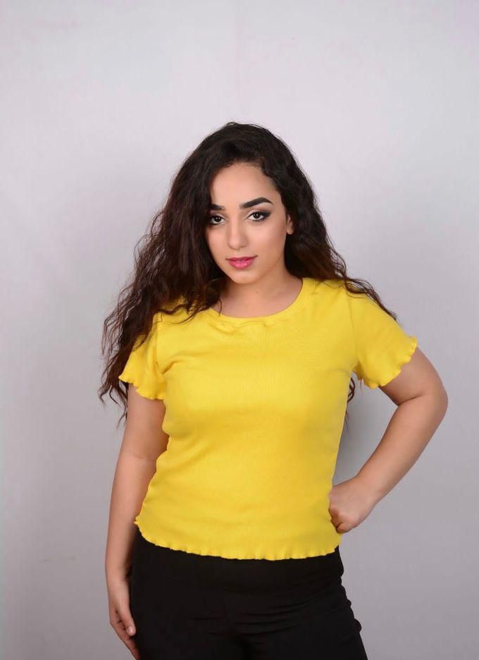 Women's T-shirt Made Of Ribbed Cotton - Yellow