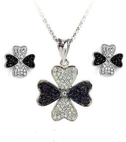 925 Sterling Silver Black Sparkling Hearts Jewelry Set - VM0009PSSS