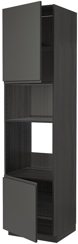 METOD Hi cb f oven/micro w 2 drs/shelves, black, Voxtorp dark grey, 60x60x240 cm