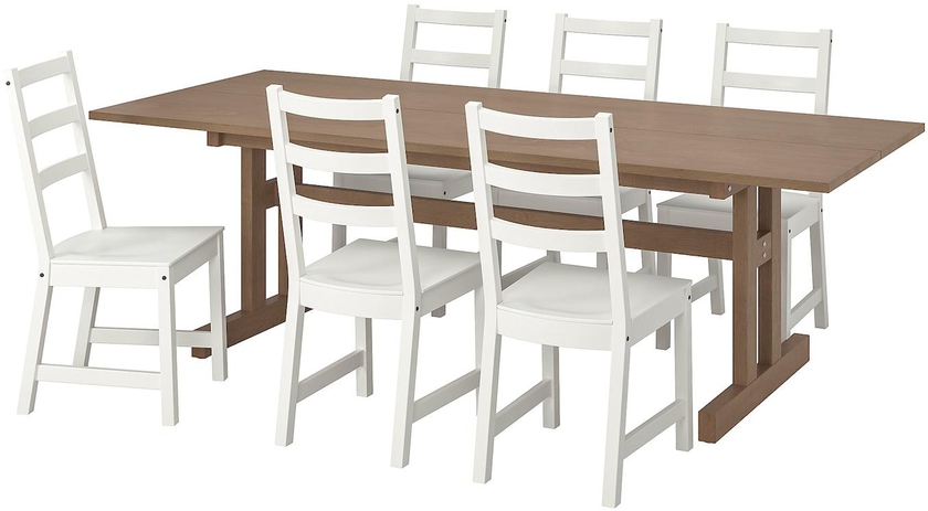 KLIMPFJÄLL / NORDVIKEN Table and 6 chairs - grey-brown/white 240x95 cm