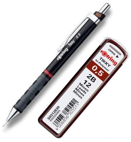 Rotring Tikky Mechanical Pencil - 0.5 Mm - Black + Lead Pack 0.5 Mm