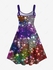 Plus Size Glitter Stars Colorblock Print Christmas A Line Party New Years Eve Dress - 3x