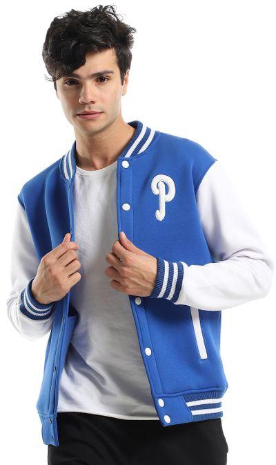 Pavone Baseball Jacket With Back Print - Blue & White