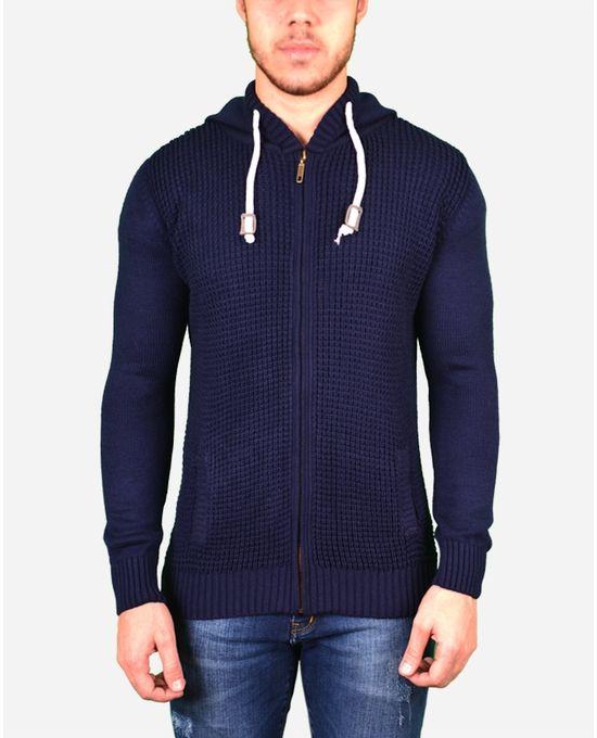 Town Team Knitted Zip Up Sweatshirt - Navy Blue