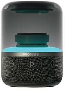 Promate 8W True Wireless Portable LED Bluetooth Speaker with 360-Degree HD Sound, Light Show, Long Playtime for iPhone 13 (Glitz Black)
