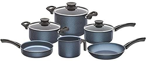 Tramontina Paris Line Blue 9 Piece Cookware Set | Large Non-stick Stock Pot, Casserole Pot, Sauce Pan, Frying Pan, Milk Boiler.