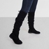 Women Suede Long Boots Tie Back -Black