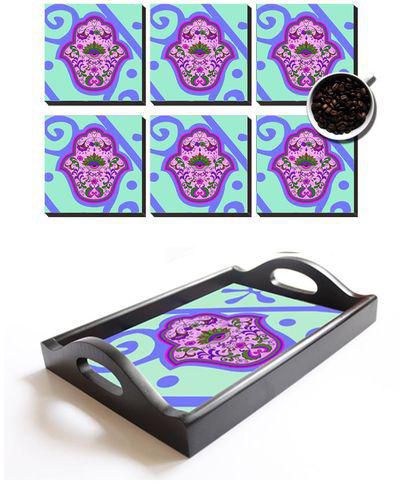 Photo Block Ramadan Kaf Tray + Set of 6 Coasters - Purple