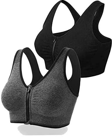 2 Pcs Zip Front Sports Bra, Post Surgery Bra Yoga Bra Workout Fitness Activewear Racerback Padded Bras for Women