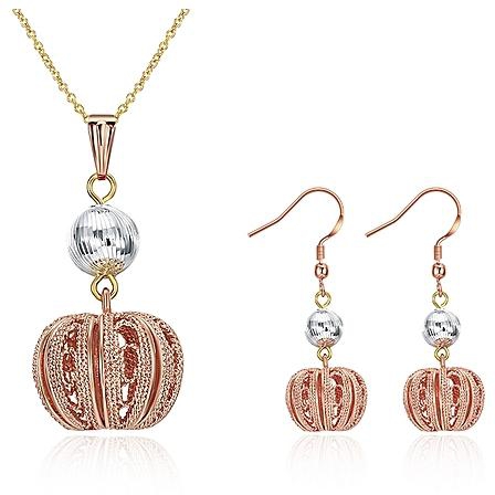 SIMFONIO Rose Gold Plated Round Hollow Pendant Necklace Earrings Fashion Jewelry Set For Women Wedding Party