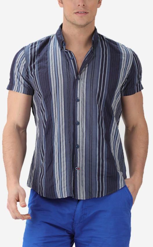 Ravin Stripe Short Sleeves Shirt-Navy Blue