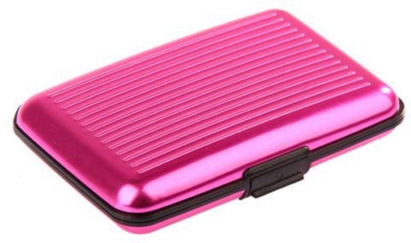 Waterproof Business ID Credit Card Holder Wallet Pocket Case Aluminum Metal Shiny Side Anti RFID Scan Cove (Pink)